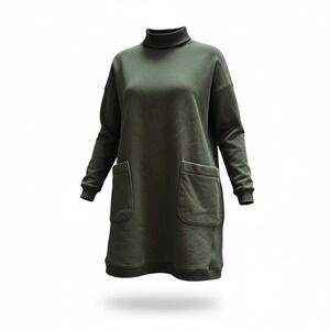 POMANDER PLACE Green Mock Neck Sweatshirt Porter Dress Pockets XS
